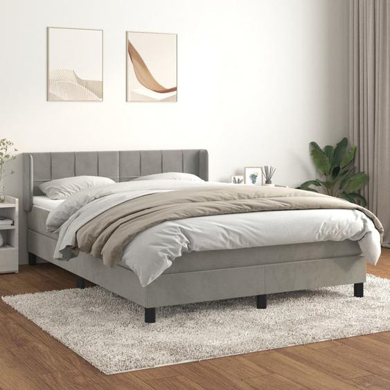 Lit à sommier tapissier et matelas Gris clair 140x190cm Velours