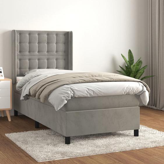 Lit à sommier tapissier et matelas Gris clair 90x200 cm Velours