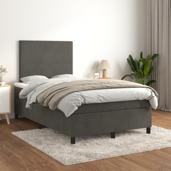 Lit à sommier tapissier et matelas Gris foncé 120x200cm Velours