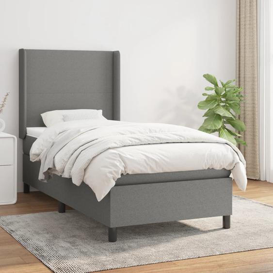 Lit à sommier tapissier et matelas Gris foncé 90x190 cm Tissu