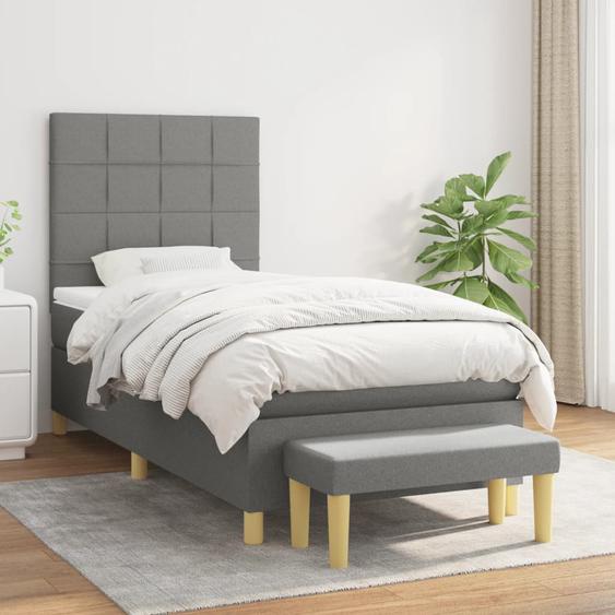 Lit à sommier tapissier et matelas Gris foncé 90x190 cm Tissu