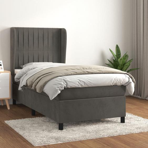 Lit à sommier tapissier et matelas Gris foncé 90x190 cm Velours