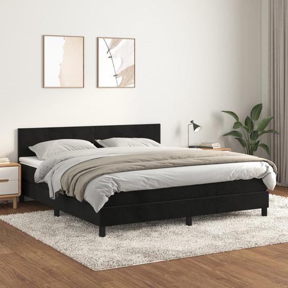Lit à sommier tapissier et matelas Noir 160x200 cm Velours