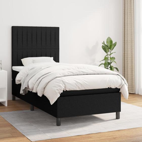 Lit à sommier tapissier et matelas Noir 80x200 cm Tissu
