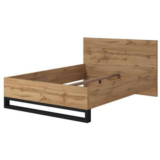 Lit adulte 140x200 style industriel - Collection MILOS - Chêne brut - Pieds en métal noir