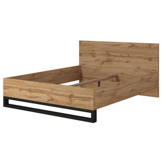 Lit adulte 160x200 style industriel - Collection MILOS. Coloris chêne brut et noir.