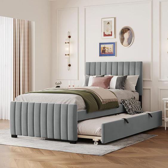 Lit adulte Lit gigogne Lit rembourré 90x 190 cm lit simple plat en velours doux pour la peau Lit enfant Lit adolescent gris