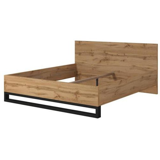 Lit adulte style industriel - MILOS - 180x200 - Chêne brut - Noir