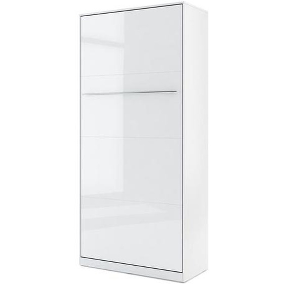 Lit armoire escamotable blanc brillant - 90 cm x 200 cm - Panneaux Stratifiés