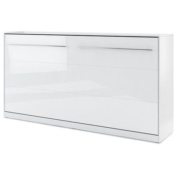 Lit armoire escamotable horizontal blanc brillant - 90 cm x 200 cm - Panneaux Stratifiés