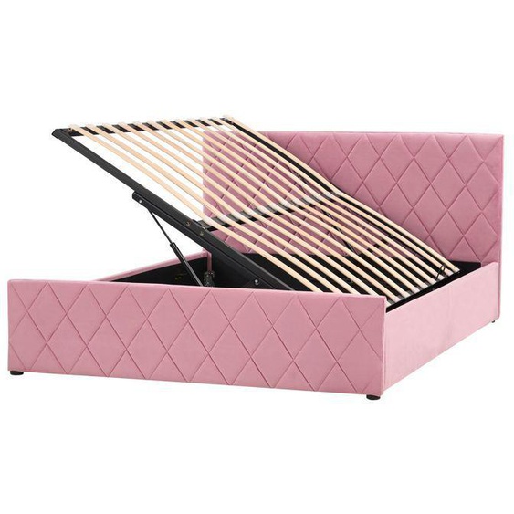 Lit avec coffre en velours rose 140 x 200 cm ROCHEFORT