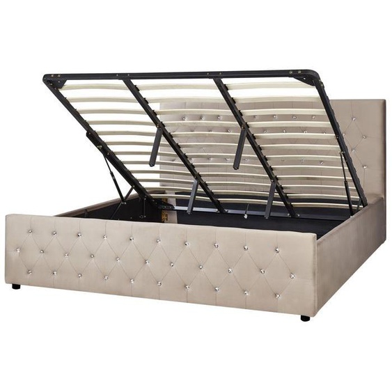 Lit avec coffre en velours taupe 180 x 200 cm AMIENS