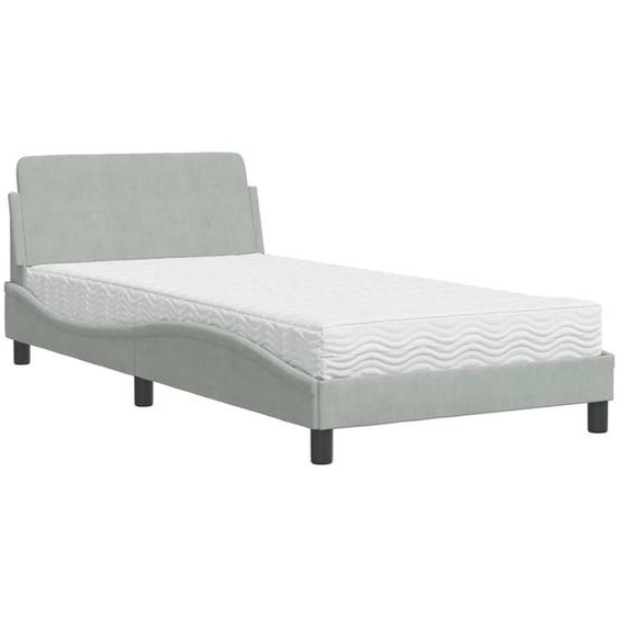 Lit avec matelas Dover gris clair 100x200 cm velours