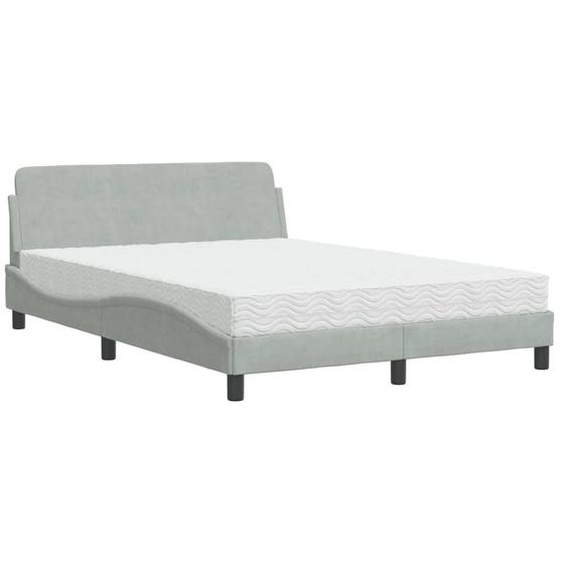 Lit avec matelas Dover gris clair 140x190 cm velours