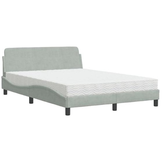 Lit avec matelas Dover gris clair 140x200 cm velours