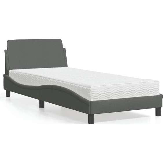 Lit avec matelas Dover gris foncé 90x190 cm Tissu