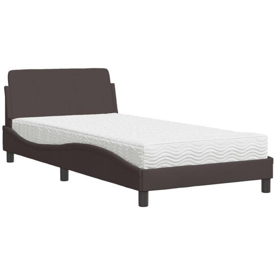 Lit avec matelas Dover marron foncé 100x200 cm tissu