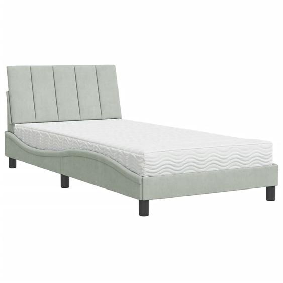 Lit avec matelas Hanko gris clair 100x200 cm velours