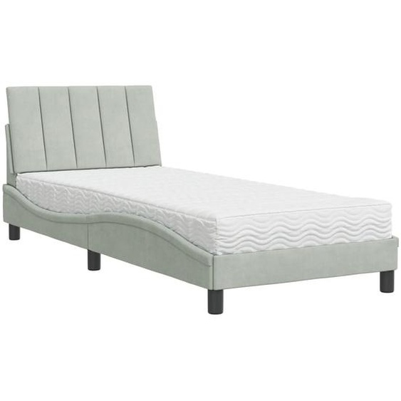 Lit avec matelas Hanko gris clair 80x200 cm Velours
