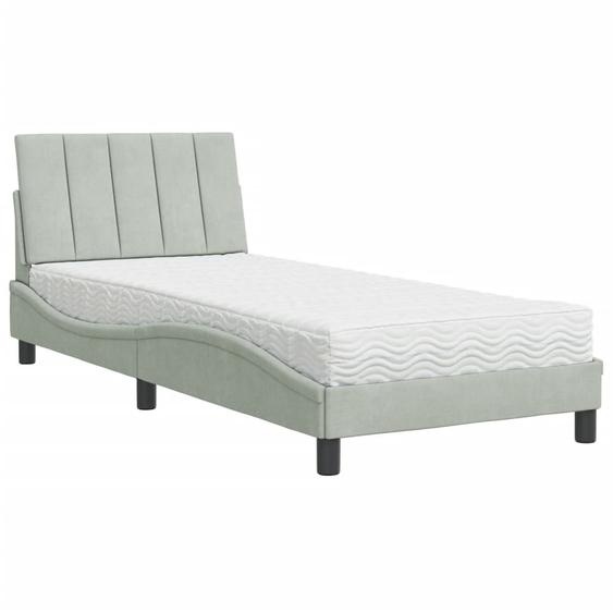 Lit avec matelas Hanko gris clair 90x190 cm velours