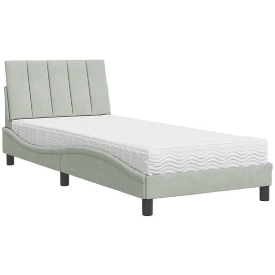 Lit avec matelas Hanko gris clair 90x200 cm velours