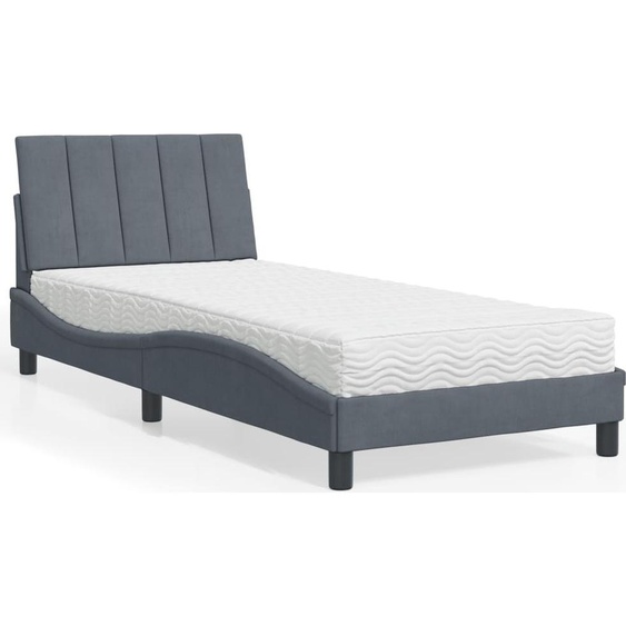 Lit avec matelas Hanko gris foncé 80x200 cm velours