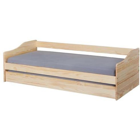 Lit Banquette 90x200 pin massif coloris vernis naturel - Longueur 207 x Profondeur 97 x Hauteur 62 cm