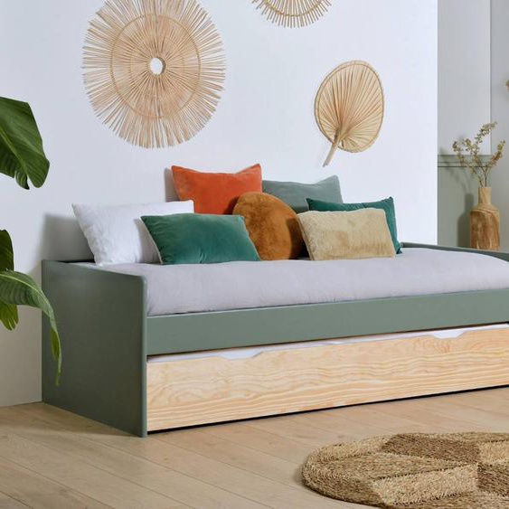 Lit Banquette Gigogne Landes Kaki Et Bois Massif