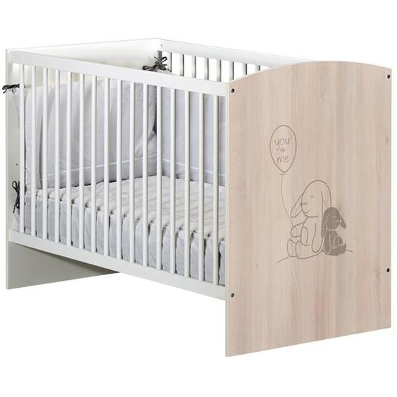 Lit Bébé 120x60 À Barreaux Décor Bois - Lapinou Beige