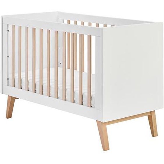 SWING - Lit bébé blanc et hêtre naturel 60x120 cm pour chambre bébé - Pin Massif et MDF