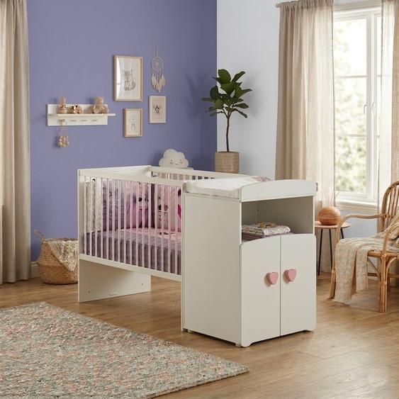 Lit Bébé Combiné Évolutif - Basic Blanc/rose