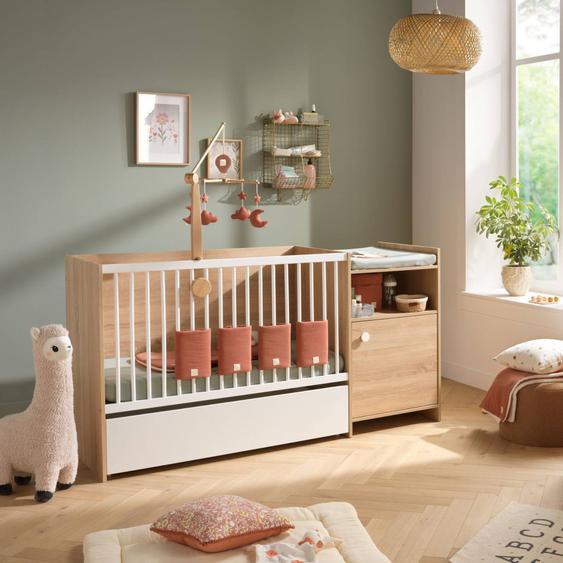 Lit Bébé Combiné Évolutif En Décor Bois Avec Commode À Langer 1 Porte Marron