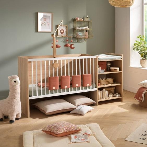 Lit Bébé Combiné Évolutif En Décor Bois Avec Commode À Langer Étagère - Up Marron