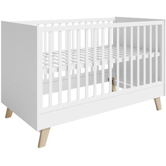 Lit Bébé Évolutif 2 En 1 À Pieds En Bois Massif Blanc / Marron