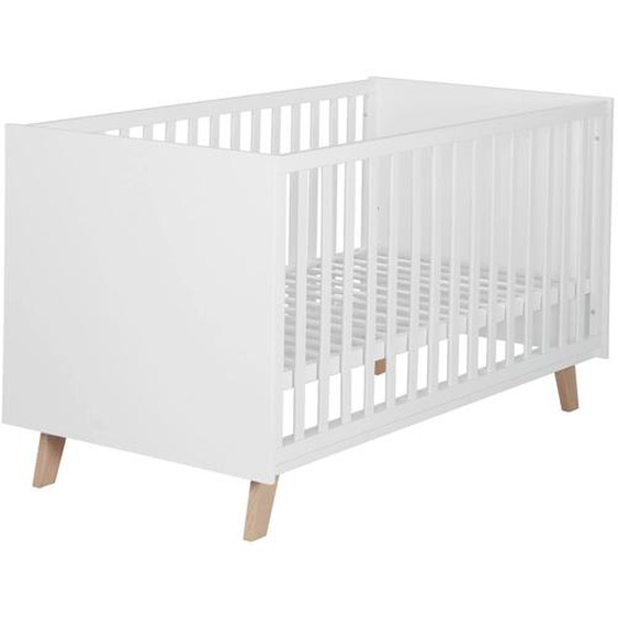 Lit Bébé Évolutif 2 En 1 À Pieds En Bois Massif Blanc / Marron