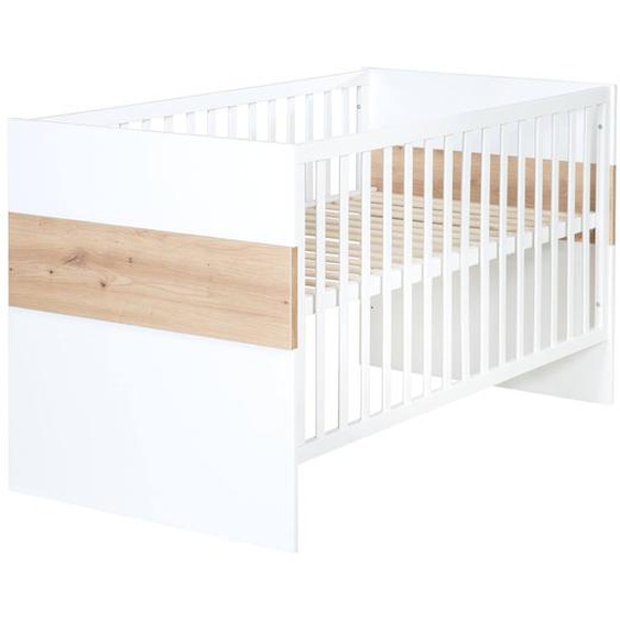 Lit Bébé Évolutif 2en1 À Hauteur Réglable Lion Blanc / Chêne Artisan