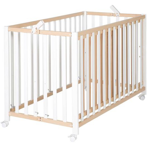 Lit Bébé Pliant Sur Roulettes À Frein Fold Up Blanc Et Naturel