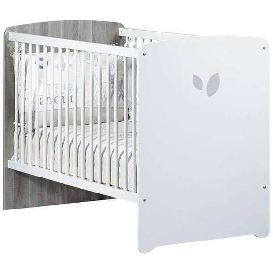 Lit Bébé Sérigraphié En Bois - Leaf Gris