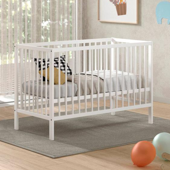 Lit Bébé Sommier Réglable En Hauteur Hêtre Massif Naturel Paola Blanc