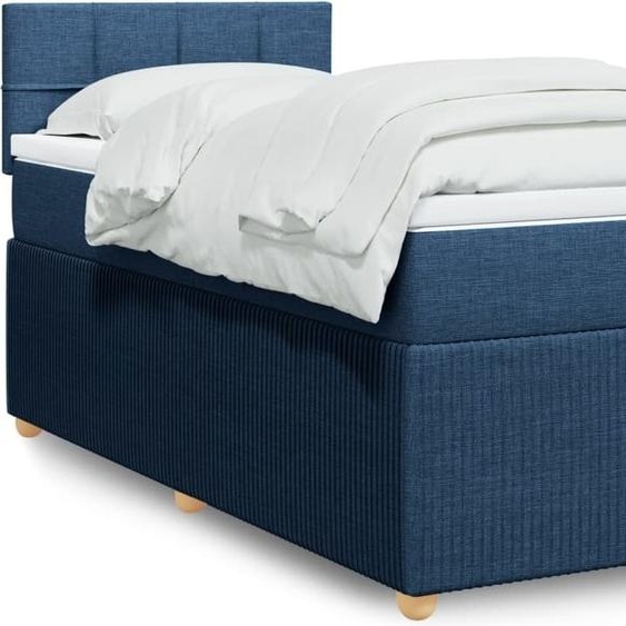 Lit Boxspring avec matelas Bleu 90x200 cm Tissu, Lits Classiques 2024 Nouveau DesignMöbel