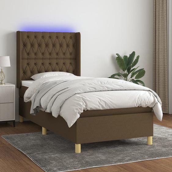 Lit Boxspring avec matelas & LED Marron foncé 80x200 cm Tissu 3139072