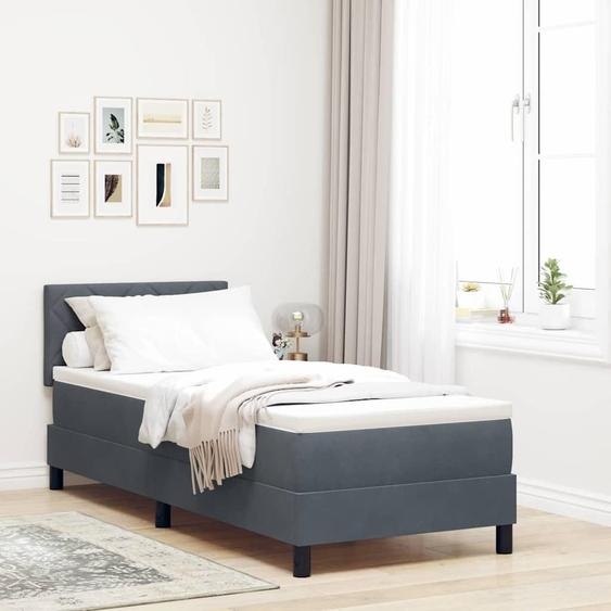 Lit boxspring avec tête de lit, couleur gris foncé, revêtement en velours, dimensions 80 x 200 cm. Modèle exclusif