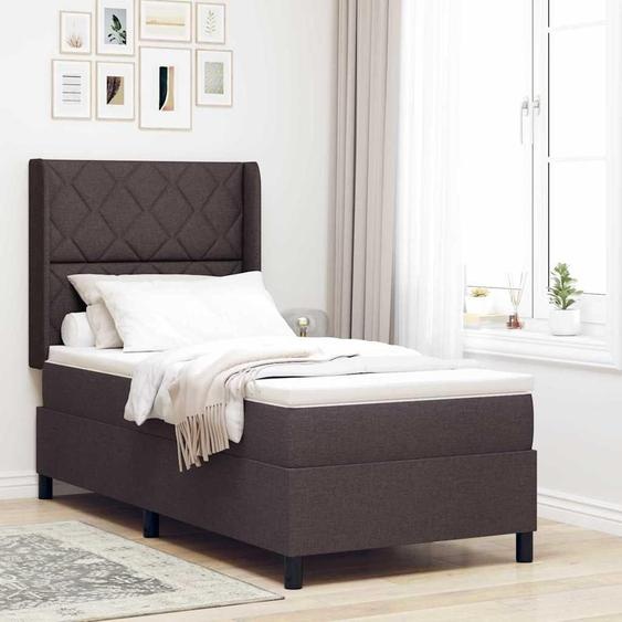 Lit boxspring exclusif avec tête de lit en tissu, couleur marron foncé, dimensions 100 x 200 cm