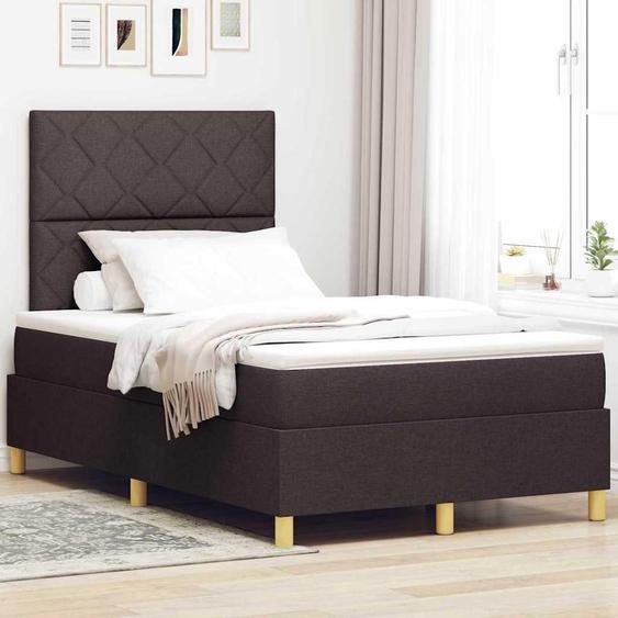 Lit boxspring exclusif avec tête de lit en tissu, couleur marron foncé, dimensions 120 x 190 cm