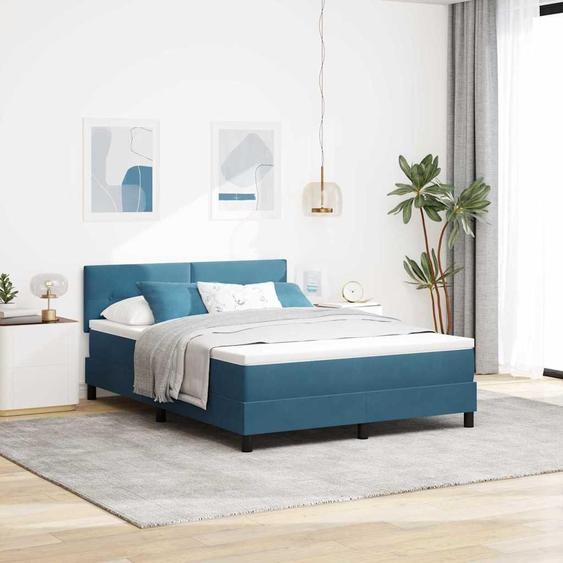 Lit boxspring exclusif avec tête de lit en velours bleu foncé, dimensions 140 x 200 cm