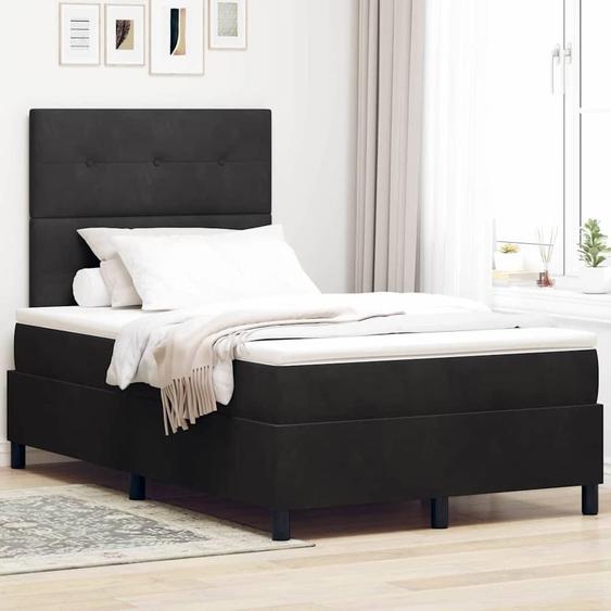 Lit boxspring exclusif avec tête de lit noire, dimensions 120 x 190 cm, revêtement en velours