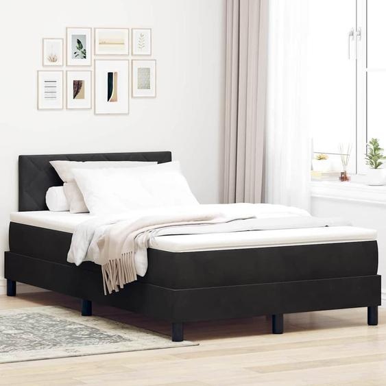 Lit boxspring exclusif avec tête de lit noire, dimensions 120 x 190 cm, revêtement en velours