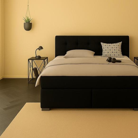 Lit Boxspring TOM-OM 120 x 200 cm avec tête de lit rembourrée. Couleur : noir