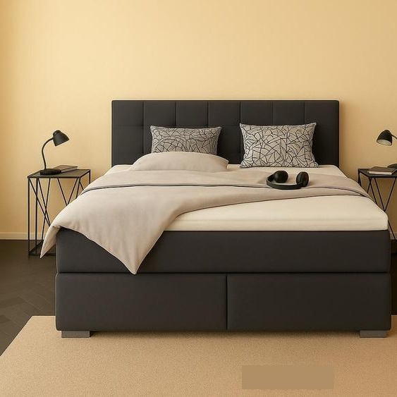 Lit Boxspring TOM-OM 140 x 200 cm avec tête de lit rembourrée. Couleur : Anthracite