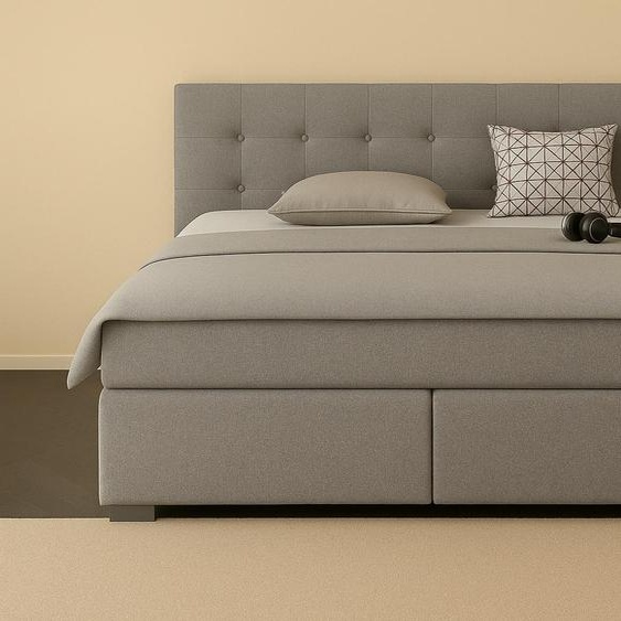 Lit Boxspring TOM-OM 140 x 200 cm avec tête de lit rembourrée. Couleur : gris